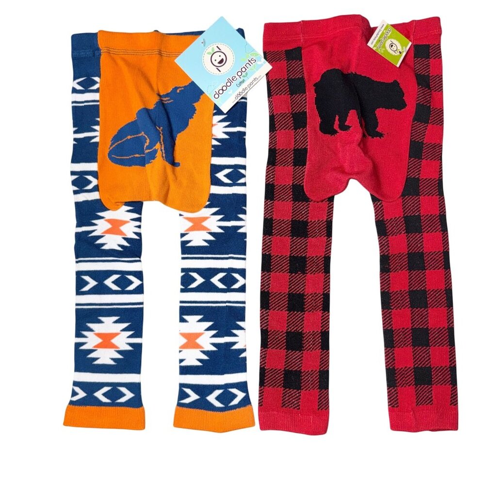 Doodle Pants Baby Leggings 18-24 Months Red Buffalo Plaid & Blue Aztec NWT